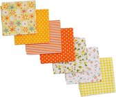 Pakket van 7 lapjes stof - verschillende designs - oranje - geel - 24 cm x 25 cm - quilt - patchwork - poppen kleertjejs