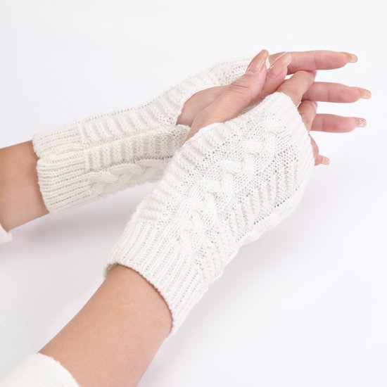 Vingerloze Handschoenen - Gebreid - Polswarmers - Armwarmers - Voor dames - Wit