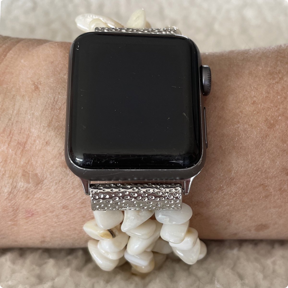 Apple Watch Horlogeband- maat 42-44-45 mm-natuurstenen kralen elastisch geregen- Ibiza boho stijl