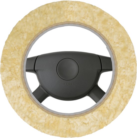 Housse de volant en cuir d'agneau Car, protection de volant universelle beige