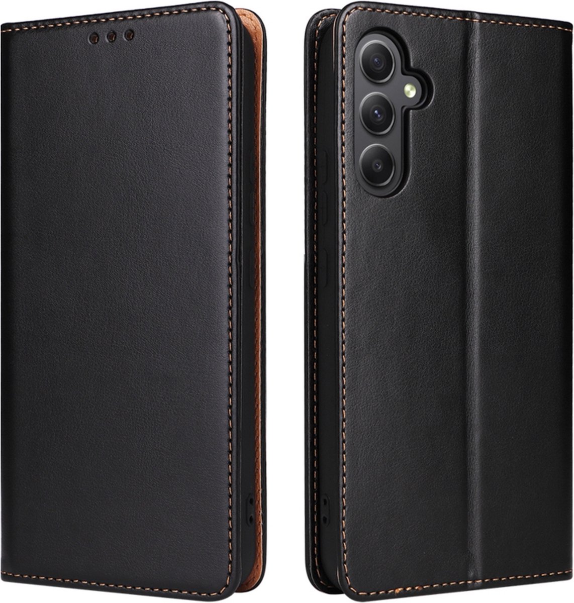 Luxe BookCover Hoes Etui geschikt voor Samsung Galaxy A34 Zwart