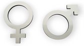 Gender aanduiding, Toilet bordjes, Jongen, Meisje, man, vrouw 15 cm hoog, MDF Aluminium look Zilver