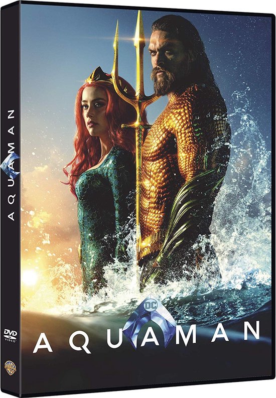 Aquaman DVD-hoes met Mera en Aquaman, staand in water. Aquaman heeft een gouden harnas.