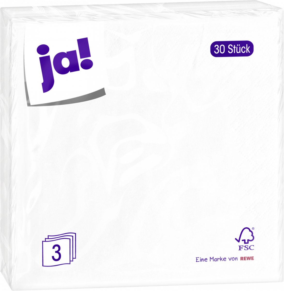 Ja! | 6 x 30 stuks papieren servetten | WIT | 3 laags | 33 x 33 cm | bbq | picknick | feest |