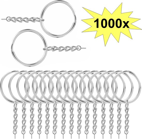 Fako Bijoux® - Sleutelringen Met Schroefje - Sleutelhanger Ringen - Splitringen Met Ketting - 25 mm - 1000 Stuks