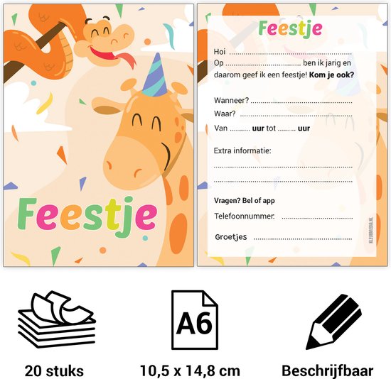 Uitnodiging Kinderfeestje Voordeelset 20 Stuks Beschrijfbaar Uitnodiging Kinderfeestje Voordeelset 20 Stuks Beschrijfbaar
