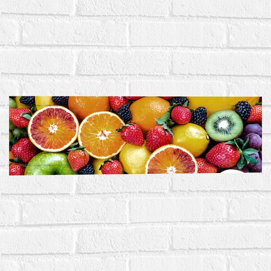 Muursticker - Zee van Verschillende Soorten Vers Fruit - 60x20 cm Foto op Muursticker