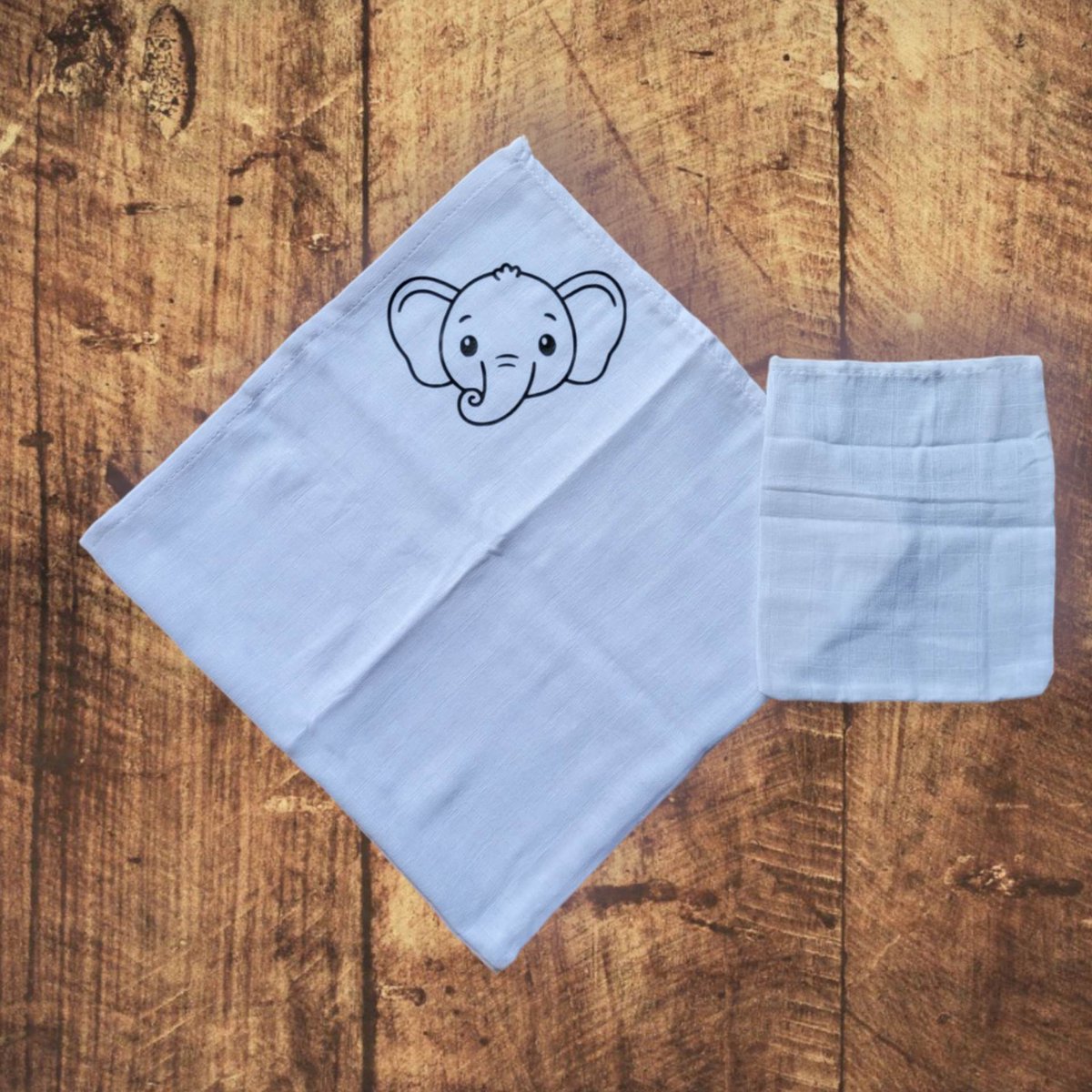 Goedkoopste Hydrofieldoek - opdruk - 70 x 70 - washand 20 x 17 - opdruk olifant zwart - kraamgeschenk