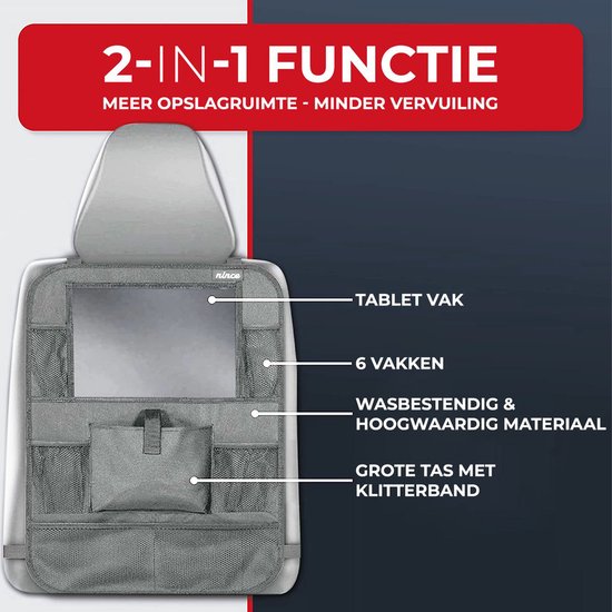 Nince premium luxe & stevige autostoel organizer met tablet houder - SET VAN 2 - Auto stoel organiser - Grijs van Nince — afbeelding 5