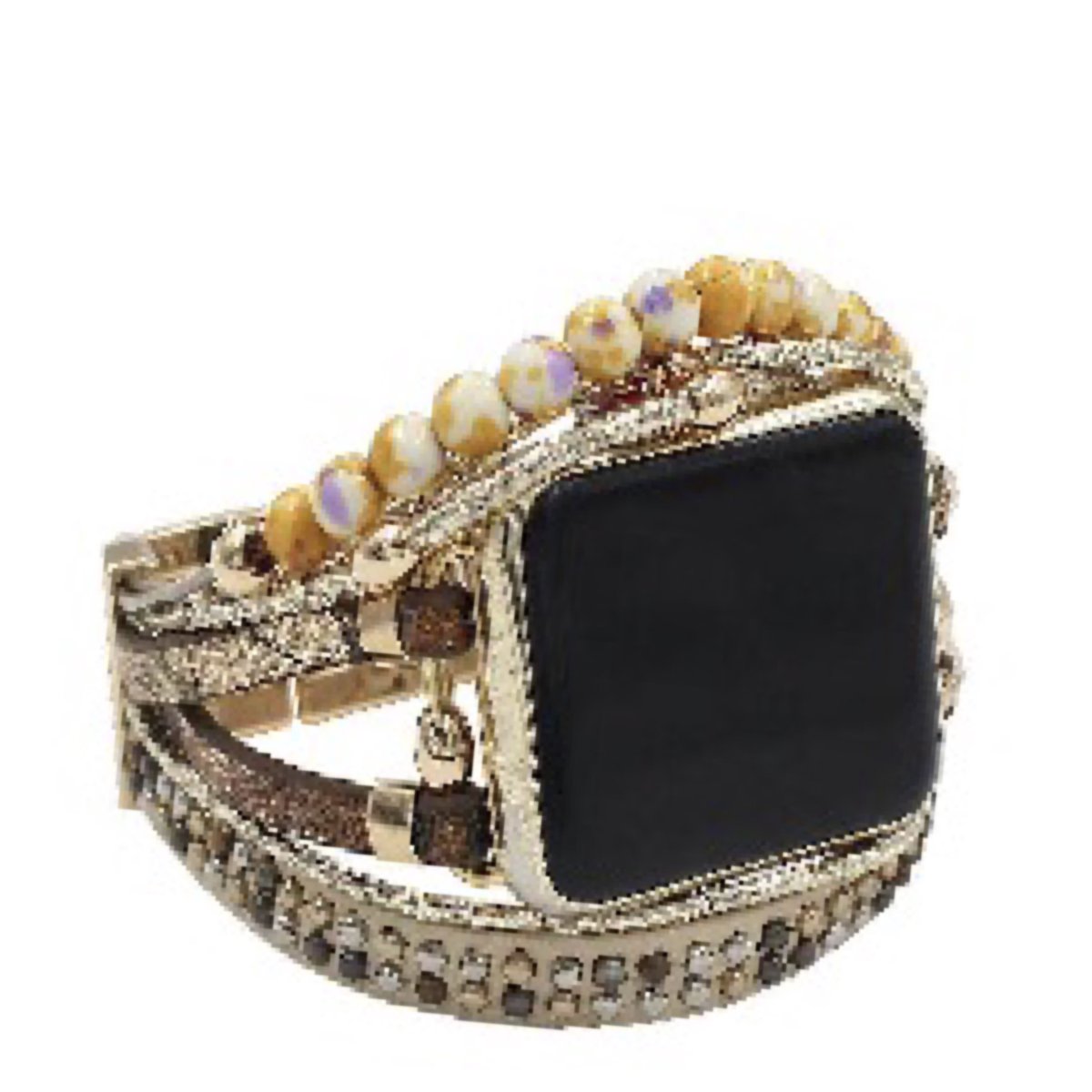 Apple Watch bohemian horloge bandje 42-44-45 mm Ibiza stijlgoud geel bruin Leer Hout Metalen Sluiting