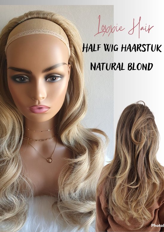 Hairextensions met clip - Hair extensions haarstuk - Clip In Extensions Clip In Extensions - Halve Pruik Dames - Natural Blond - Lang Stijl Haar - Krullen en Stijlen tot 180 graden - Half Wig- Wasbaar