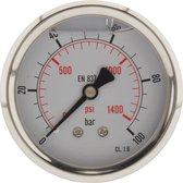 0..100 Bar Glycerine Manometer Achteraansluiting RVS/Messing 63 mm Klasse 1.6 - ML010063SHG