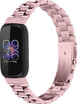 YONO Stalen Bandje geschikt voor Fitbit Inspire 3 - RVS Schakel Horlogeband - Roze