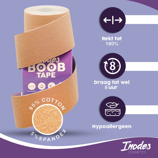Boob Tape met 10 Tepelcovers - 5 Meter Boobtape Beige - Plak BH (5,0 cm breed) - Strapless BH Alternatief