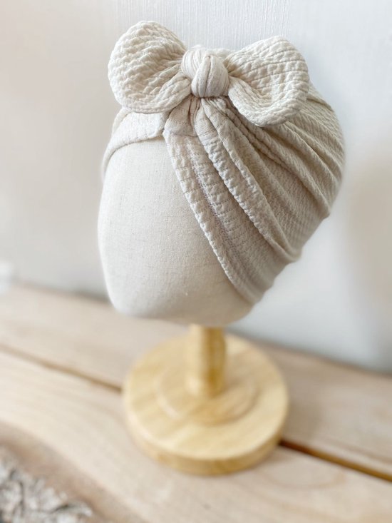 Tistelief - Baby Turban - Wafel Knoopstrik Creme - 50-56