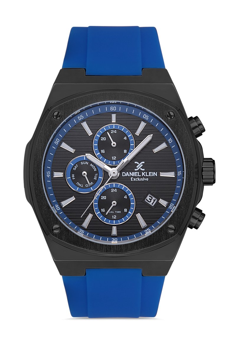 Daniel Klein DK.1.13412-6 - Horloge - Analoog - Mannen - Heren - siliconen band - Datumaanduiding - Dual Time - Blauw - Zwart - 5ATM