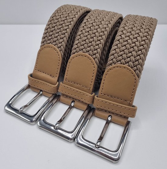 3 pack deal - Elastische broekriem Stretch riem Vlecht riem Gevlochten riem Elastiek riem - unisex - geschikt voor zowel mannen als vrouwen - Kleur Beige