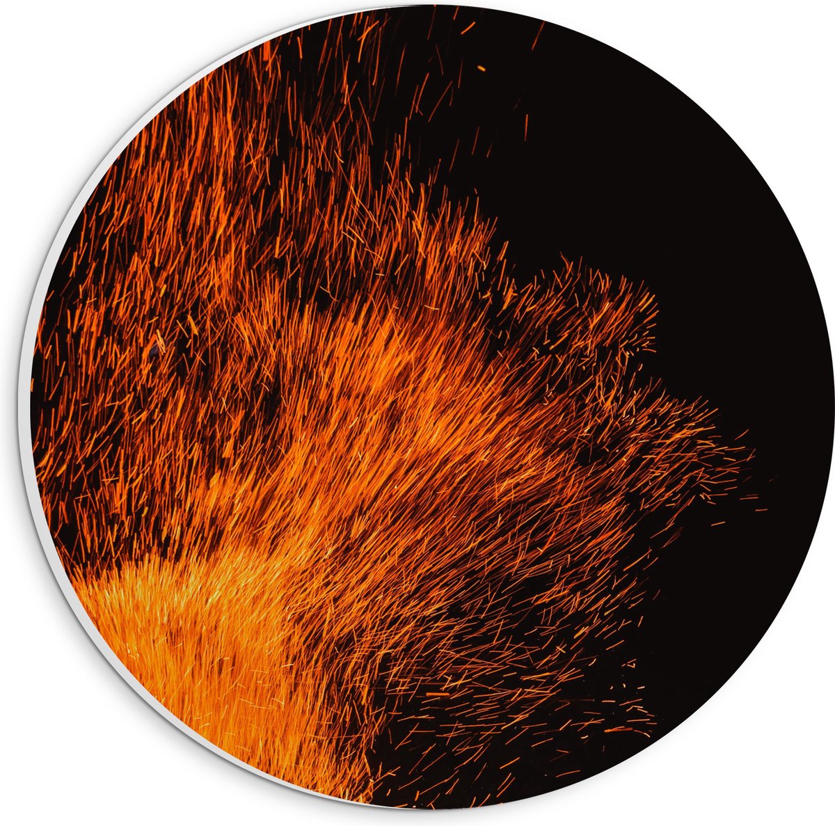 PVC Schuimplaat Muurcirkel - Oranje Spetters van Vuurkorf - 20x20 cm Foto op Muurcirkel (m