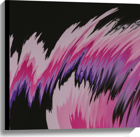 Canvas - Paarse en Roze Golvende Strepen op Zwarte Achtergrond - 60x60 cm Foto op Canvas Schilderij (Wanddecoratie op Canvas)
