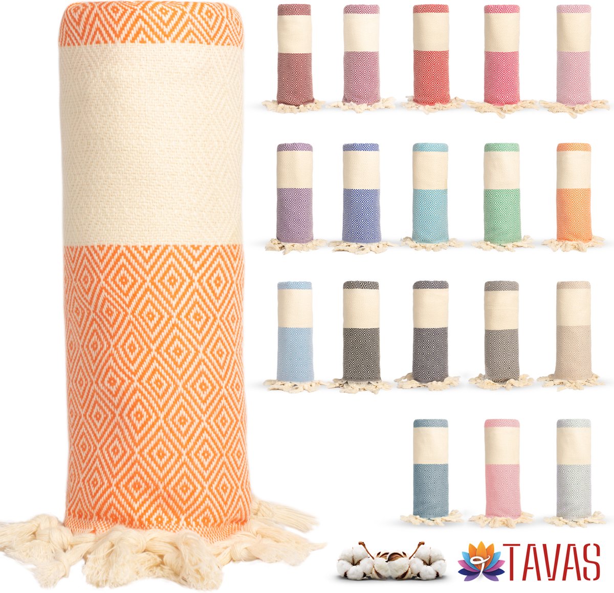 Tavas Hamamdoek Oranje Strandlaken %100 Katoen XL Saunalaken 100 x 180 cm Badhanddoek Groot Douchelaken Dames Hotel Handdoek Pestemal Fouta Pareo Yoga Deken Heren