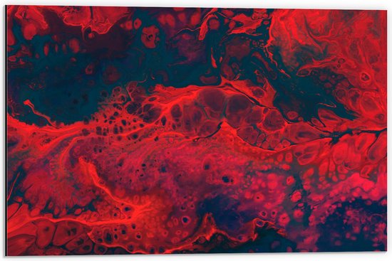 Dibond - Rood met Zwarte Vlekken - 60x40 cm Foto op Aluminium (Wanddecoratie van metaal)