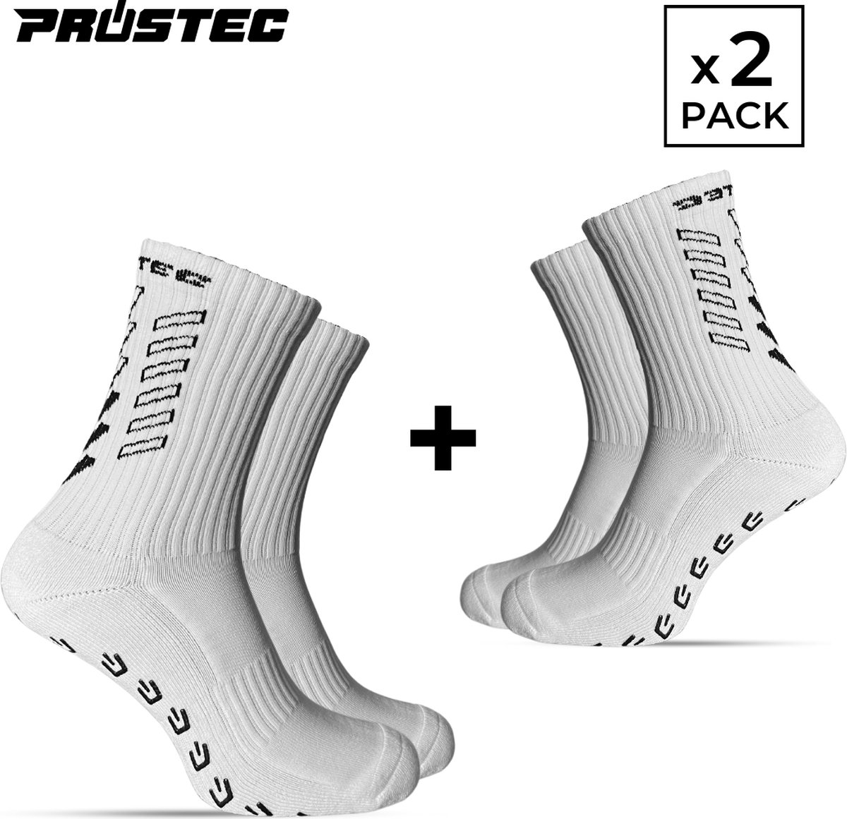 Prostec® Gripsokken - Gripsokken Voetbal - Duo Pack - Wit - Grip Socks - One Size - Anti Slip