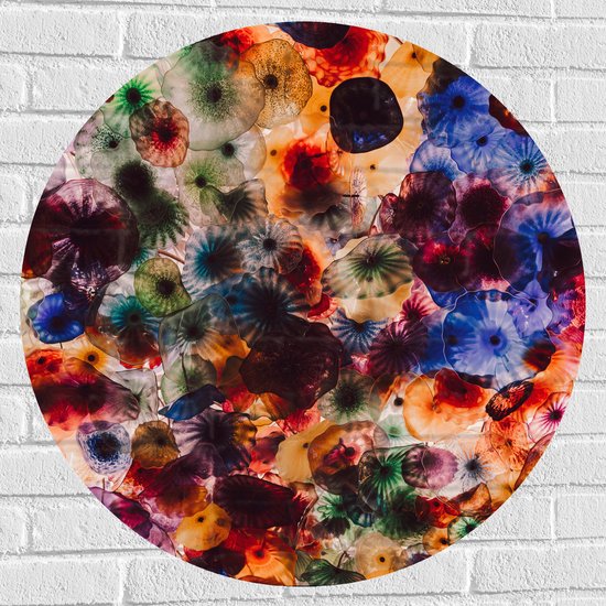 Muursticker Cirkel - Patroon van Vlekken met Stipje in Verschillende Kleuren - 80x80 cm Foto op Muursticker