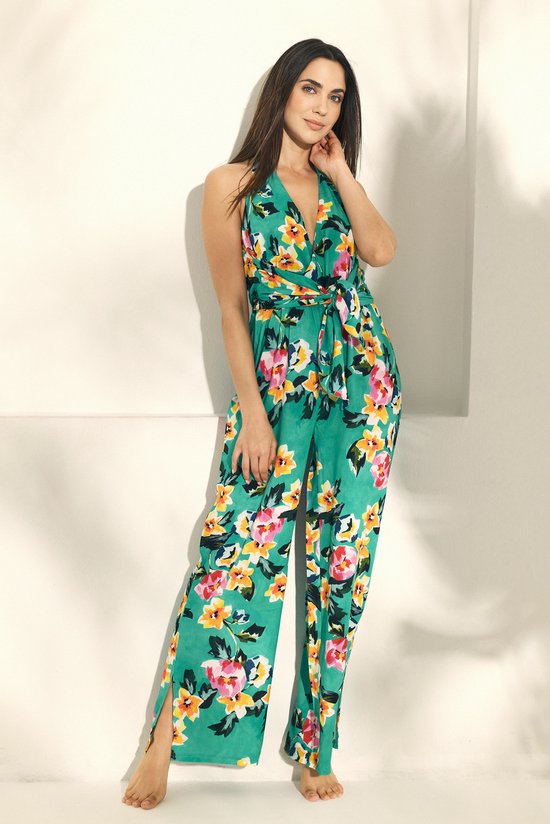Promise - Brazil Halter Jumpsuit - taille S - Floral Print Green Turquoise - Femme