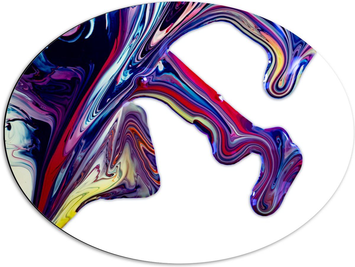 Dibond Ovaal - Uitlopende Verf van Verschillende Kleuren - 68x51 cm Foto op Ovaal (Met Ophangsysteem)