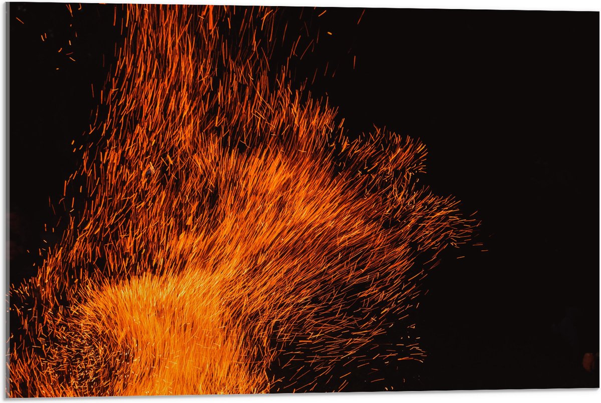 Acrylglas - Oranje Spetters van Vuurkorf - 75x50 cm Foto op Acrylglas (Wanddecoratie op Ac