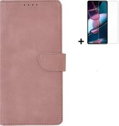 MoDo hoesje voor Nokia G22 - Kunstleer Book Case - Rose Goud hoesje met screenprotector