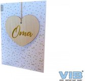 Wenskaart met Houten Hanger HART 'Oma' Wit-Mint-Goud