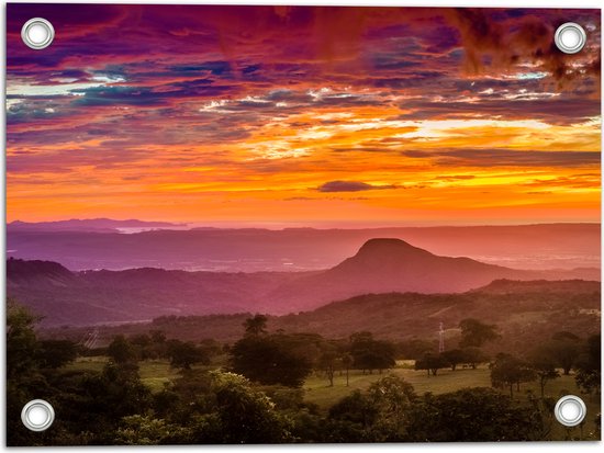 Tuinposter – Zonsondergang over Landschap in Costa Rica - 40x30 cm Foto op Tuinposter (wanddecoratie voor buiten en binnen)