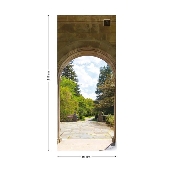 Peinture murale Jardin à travers les arches | PORTE - 211cm x 90cm | Polaire 130g / m2
