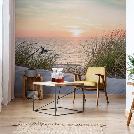 Fotobehang - Vlies Behang - Zonsondergang boven Zee - Strand - Duinen - 312 x 219 cm