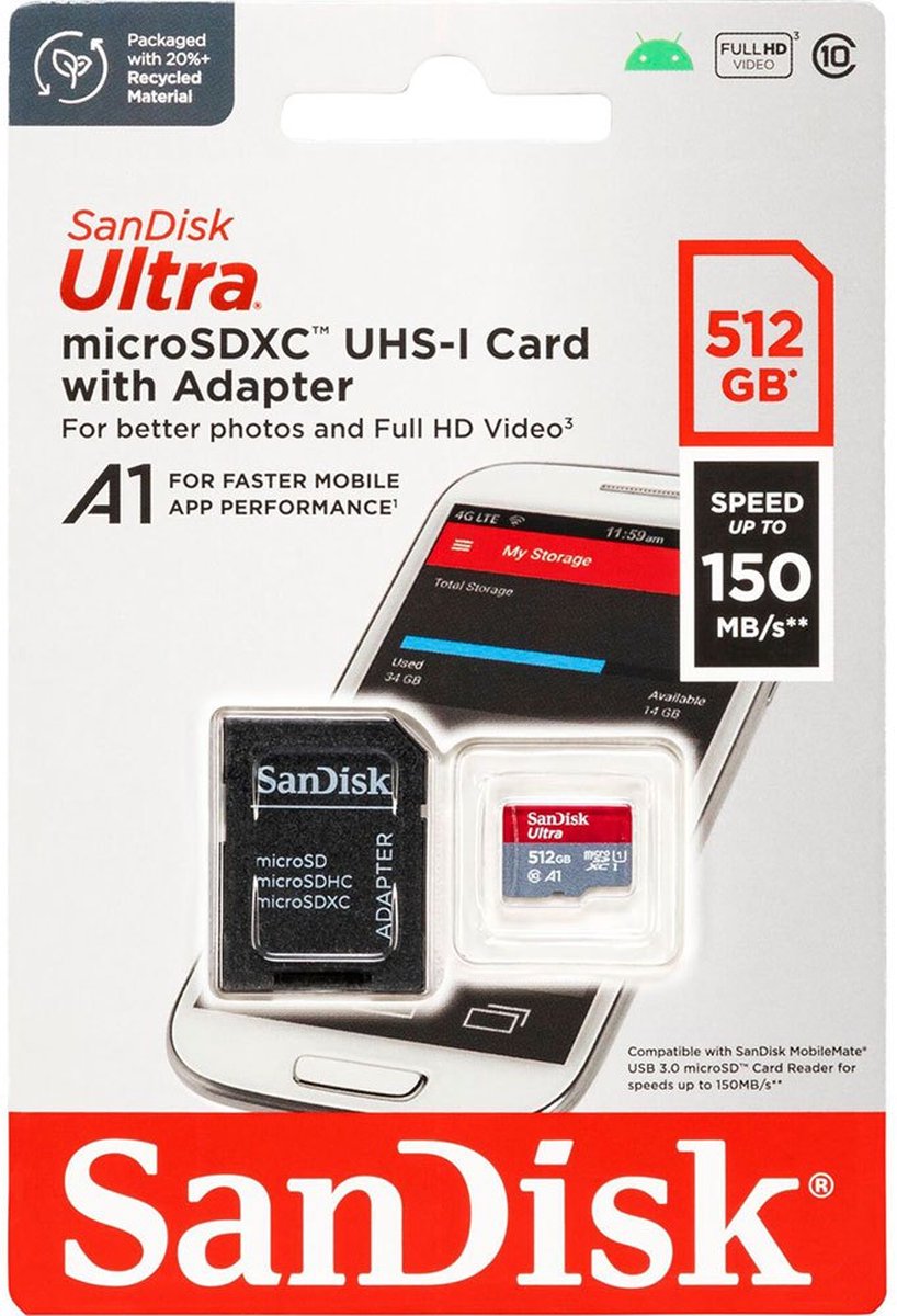 Bol.com SANDISK Ultra - MicroSDXC - 512GB - 150mb/s aanbieding
