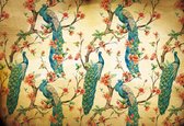 Fotobehang Pattern Peacocks Flowers Vintage | XXXL - 416cm x 254cm | 130g/m2 Vlies
