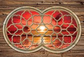 Fotobehang Wooden Wall Sunset Beach Sea Sun | XXXL - 416cm x 254cm | 130g/m2 Vlies