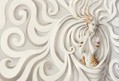 Fotobehang Sculpture Yoga Woman Swirl Greek  | XXL - 206cm x 275cm | 130g/m2 Vlies