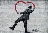 Fotobehang Banksy Graffiti Concrete Wall | XL - 208cm x 146cm | 130g/m2 Vlies
