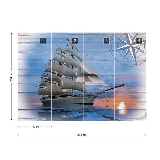 Papiers peints Planches de bois de bateau à voile rustique | V8 - 368 cm x 254 cm | Polaire 130gr / m2