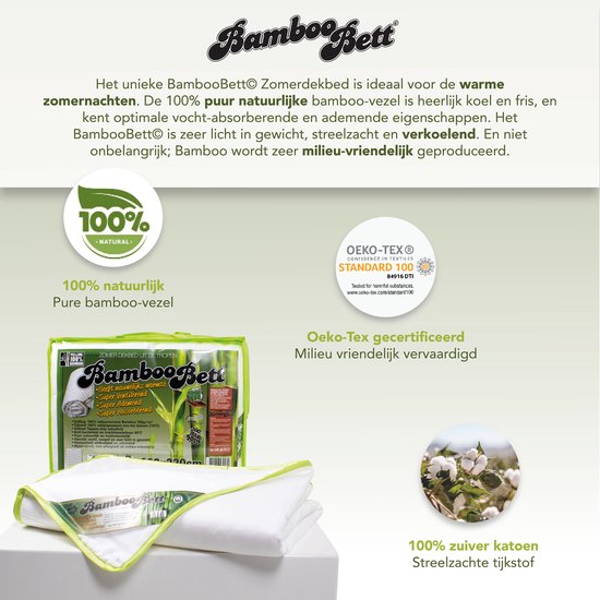 Bamboo Bett - 100% Bamboe zomerdekbed - Heerlijk Koel & Fris bamboe dekbed - Licht, soepel, absorberend, ventilerend zomer dekbed - 260x220 cm Lits-Jumeaux