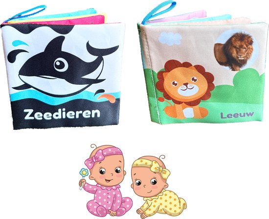Knisperboekje baby - 2 zachte knisperboekjes: Zeedieren + Landdieren - Buggyboekje voor de kleine handjes- Voordeelbundel