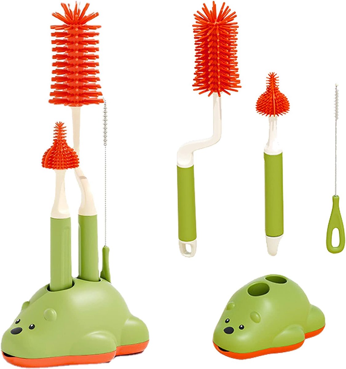 Goedkoopste Babyflessenborstel van siliconen, flessenborstel, baby, flessenborstel, siliconen flessenreiniger, te gebruiken voor alle soorten babyflessen, babyfopspenen, flessenrietjes, schattige ijsbeer flessenborstel (set van 4
