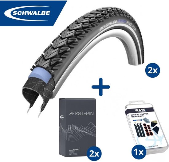 Fietsband - Schwalbe - Buiten- & binnenbanden (2x2 stuks) - Marathon Plus Tour & SV17E - 28 inch x 1.40 - 2.00 - 60 mm - Met plaksetje
