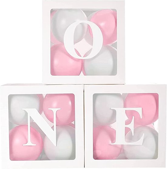 3x Letter ballon blokken ONE wit - ballon - box - one - cakesmash - eerste 1 - verjaardag - decoratie