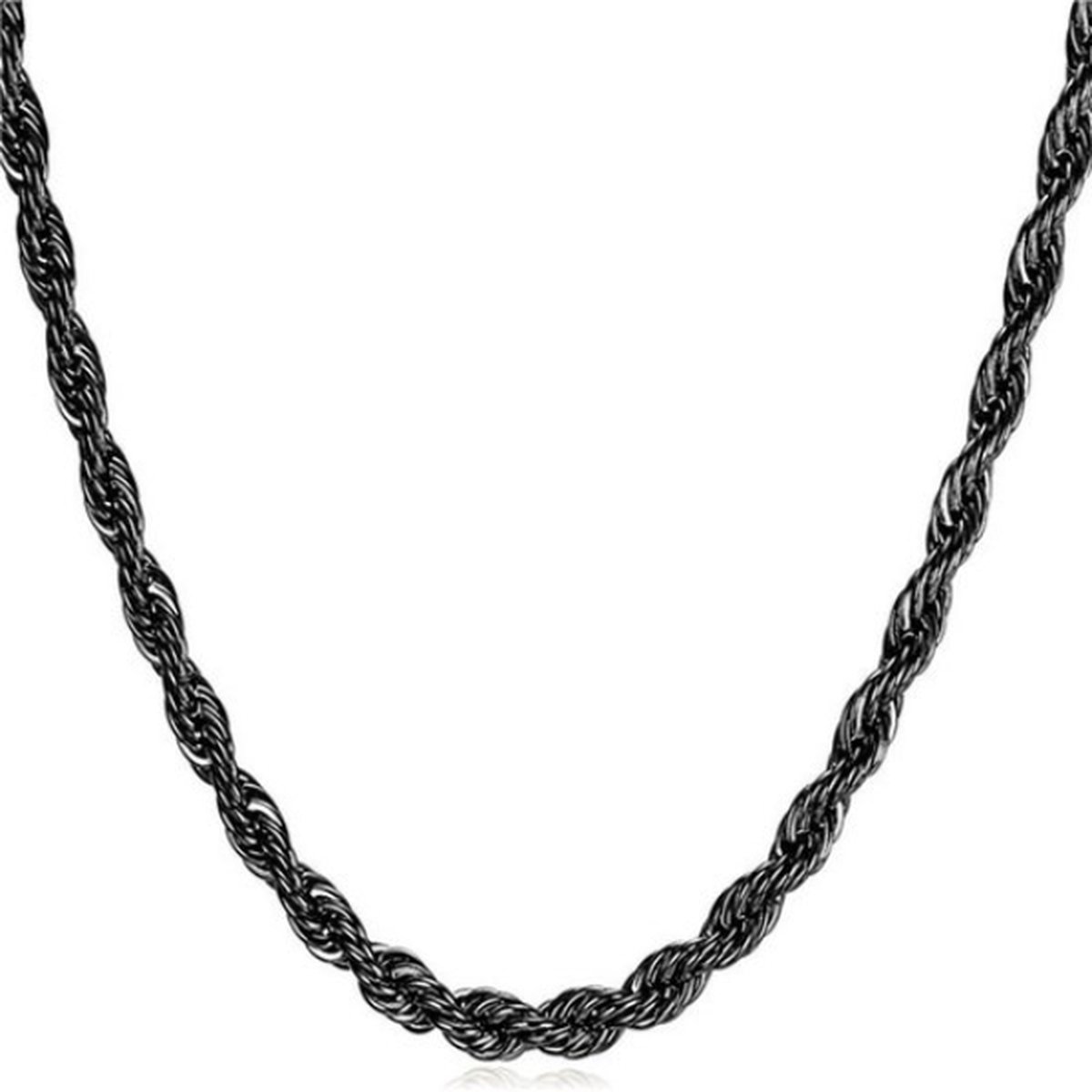 Plux Fashion Rope Ketting - Zwart - 3mm/60cm - Sieraden - Zwarte Ketting - Rope Chain - Stainless Steel - Ketting - HipHop Ketting - Schakel Ketting - Sieraden Cadeau - Luxe Style - Duurzame Kwaliteit - Moederdag Cadeau - Vaderdag Cadeau