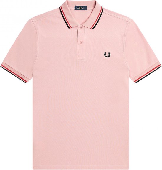 Fred Perry M3600 polo twin tipped shirt - pique - Chalky Pink / Washed Red / Black - Maat:
