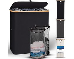 Hennez Wasmand Opbergmand 141L 2 Compartimenten met Deksel - 2 Zakjes Wasverzamelaar - Oxford Stof Rechthoekige Wasmand met Frame