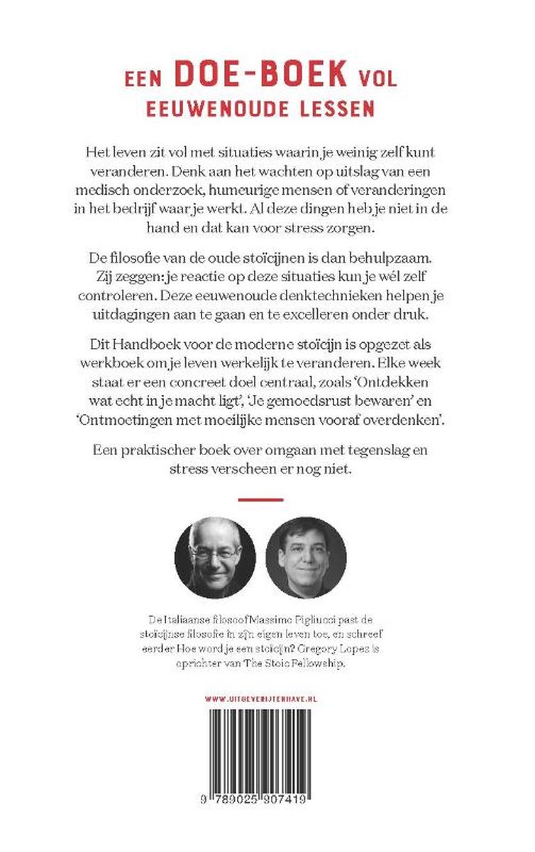 Titel 'Een Doe-Boek Vol Eeuwenoude Lessen' in het rood. Twee portretten en ISBN nummer.
